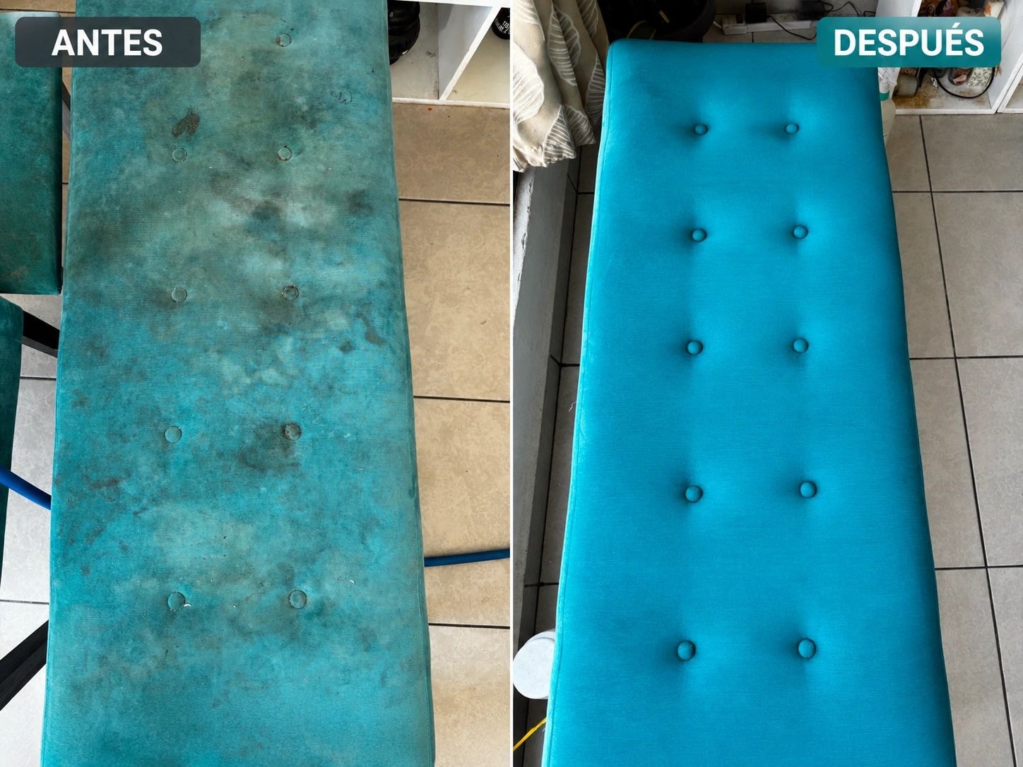 Antes y después — tapizado turquesa